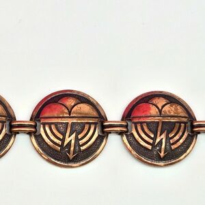 Copper Thunderstorm Cloud Lightning Bolt Link Bracelet Vintage Retro Jewelry